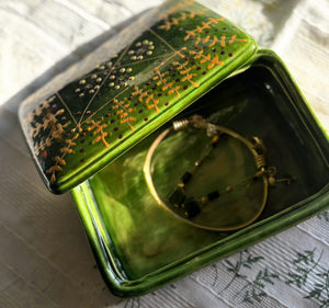 My House by Marine hand painted ceramic box Olive Green Vintage Hand Painted Ceramic box