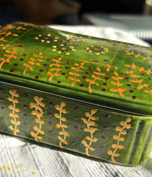 My House by Marine hand painted ceramic box Olive Green Vintage Hand Painted Ceramic box