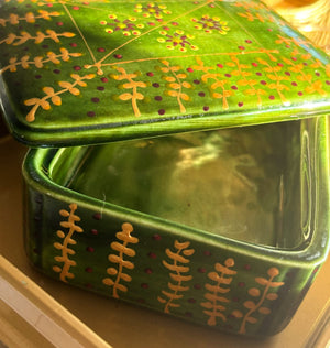 My House by Marine hand painted ceramic box Olive Green Vintage Hand Painted Ceramic box