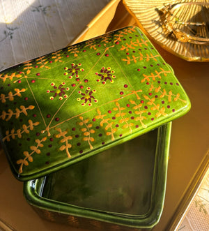 My House by Marine hand painted ceramic box Olive Green Vintage Hand Painted Ceramic box