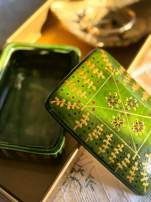 My House by Marine hand painted ceramic box Olive Green Vintage Hand Painted Ceramic box