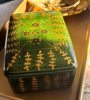My House by Marine hand painted ceramic box Olive Green Vintage Hand Painted Ceramic box