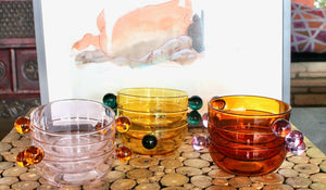 My House by Marine Ice cream glass bowl Glass Berry Bowl Sets: Colorful Cereal/Dessert Bowls with Ball Handles