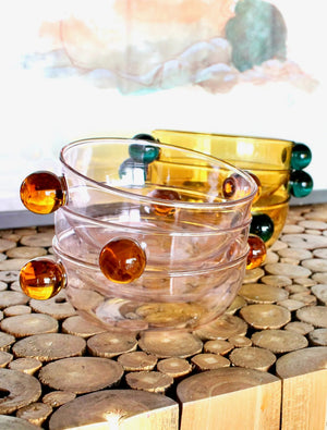 My House by Marine Ice cream glass bowl Glass Berry Bowl Sets: Colorful Cereal/Dessert Bowls with Ball Handles