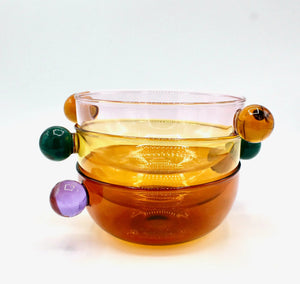 My House by Marine Ice cream glass bowl Glass Berry Bowl Sets: Colorful Cereal/Dessert Bowls with Ball Handles