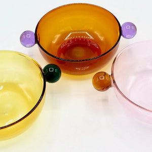 My House by Marine Ice cream glass bowl 1caramel/2pink Glass Berry Bowl Sets: Colorful Cereal/Dessert Bowls with Ball Handles