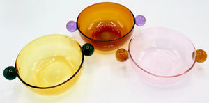 My House by Marine Ice cream glass bowl 1caramel/2pink Glass Berry Bowl Sets: Colorful Cereal/Dessert Bowls with Ball Handles