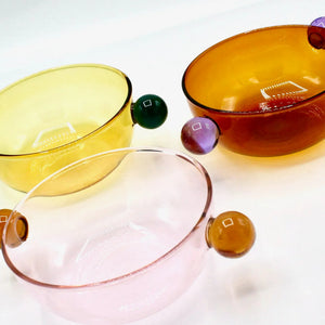 My House by Marine Ice cream glass bowl 1 caramel/1 pink Glass Berry Bowl Sets: Colorful Cereal/Dessert Bowls with Ball Handles