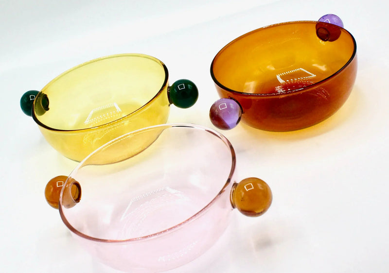 My House by Marine Ice cream glass bowl 1 caramel/1 pink Glass Berry Bowl Sets: Colorful Cereal/Dessert Bowls with Ball Handles