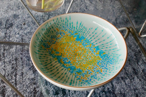 My House by Marine serving bowl Handcrafted Abstract Blue Pedestal Serving Platter Hand Painted for The Modern Table