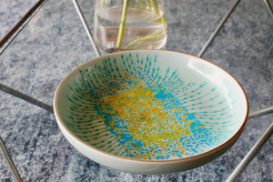My House by Marine serving bowl Handcrafted Abstract Blue Pedestal Serving Platter Hand Painted for The Modern Table