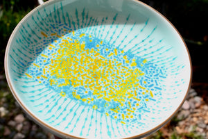 My House by Marine serving bowl Handcrafted Abstract Blue Pedestal Serving Platter Hand Painted for The Modern Table