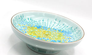 My House by Marine serving bowl Handcrafted Abstract Blue Pedestal Serving Platter Hand Painted for The Modern Table