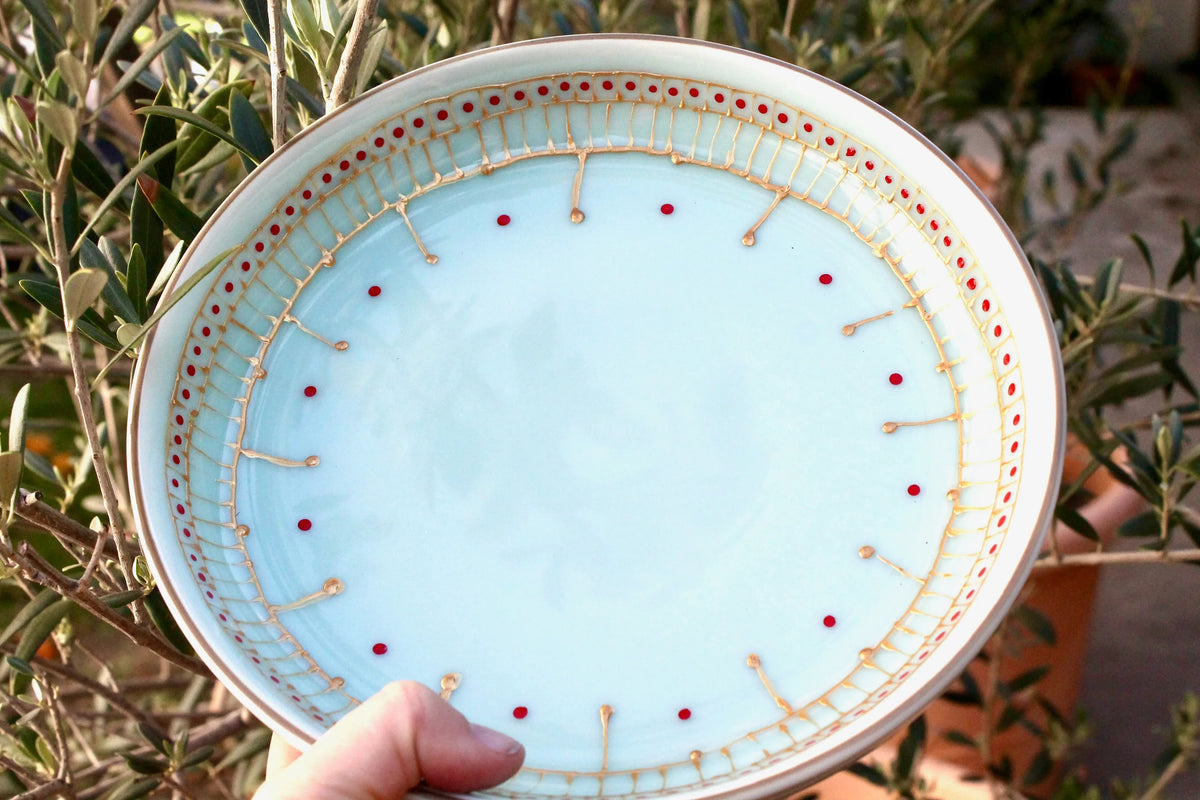 My House by Marine serving bowl Handcrafted Antique China Design  Blue Pedestal Serving Bowl for The Sophisticated Table