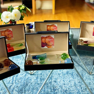 My House by Marine shot glasses Hand Blown Colorful Set of Vintage Shot Glasses in Modern Black Display Box