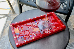 My House by Marine Stained Glass tray Beach Glass Mosaic Serving Tray: Back-to-Nature Inspired Decorative Piece for Home, Beach, or Cottage