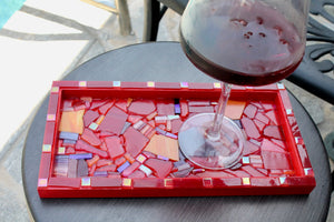 My House by Marine Stained Glass tray Beach Glass Mosaic Serving Tray: Back-to-Nature Inspired Decorative Piece for Home, Beach, or Cottage