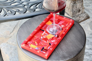 My House by Marine Stained Glass tray Beach Glass Mosaic Serving Tray: Back-to-Nature Inspired Decorative Piece for Home, Beach, or Cottage