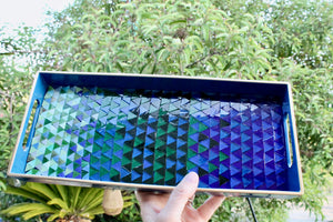 My House by Marine Stained Glass tray Handcrafted Stained Glass Blue Green Tray for Contemporary Decor
