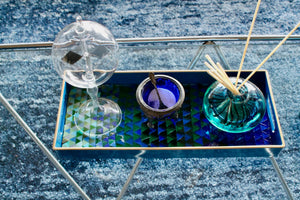 My House by Marine Stained Glass tray Handcrafted Stained Glass Blue Green Tray for Contemporary Decor