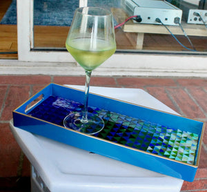 My House by Marine Stained Glass tray Handcrafted Stained Glass Blue Green Tray for Contemporary Decor