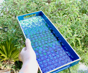 My House by Marine Stained Glass tray Handcrafted Stained Glass Blue Green Tray for Contemporary Decor