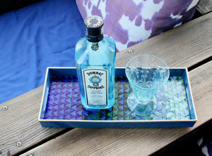 My House by Marine Stained Glass tray Handcrafted Stained Glass Blue Green Tray for Contemporary Decor