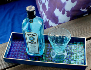 My House by Marine Stained Glass tray Handcrafted Stained Glass Blue Green Tray for Contemporary Decor