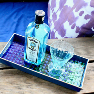 My House by Marine Stained Glass tray Handcrafted Stained Glass Blue Green Tray for Contemporary Decor