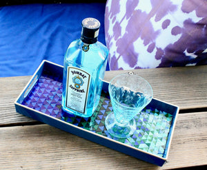 My House by Marine Stained Glass tray Handcrafted Stained Glass Blue Green Tray for Contemporary Decor