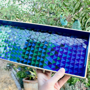 My House by Marine Stained Glass tray Handcrafted Stained Glass Blue Green Tray for Contemporary Decor