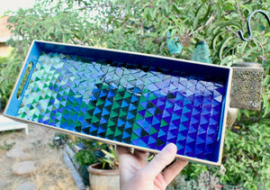 My House by Marine Stained Glass tray Handcrafted Stained Glass Blue Green Tray for Contemporary Decor