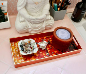 My House by Marine Stained Glass tray Handcrafted Stained Glass Orange & Red Tray for Contemporary Decor
