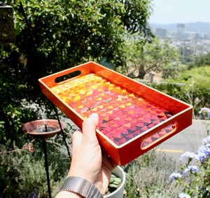 My House by Marine Stained Glass tray Handcrafted Stained Glass Orange & Red Tray for Contemporary Decor