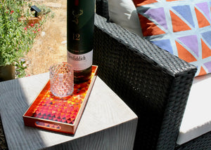 My House by Marine Stained Glass tray Handcrafted Stained Glass Orange & Red Tray for Contemporary Decor