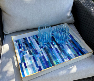 My House by Marine Stained Glass tray Handmade Large Blue/Green Stained Glass Mosaic Tray - Arts & Crafts Style Home Decor