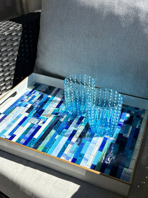 My House by Marine Stained Glass tray Handmade Large Blue/Green Stained Glass Mosaic Tray - Arts & Crafts Style Home Decor