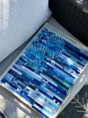 My House by Marine Stained Glass tray Handmade Large Blue/Green Stained Glass Mosaic Tray - Arts & Crafts Style Home Decor