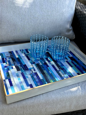 My House by Marine Stained Glass tray Handmade Large Blue/Green Stained Glass Mosaic Tray - Arts & Crafts Style Home Decor