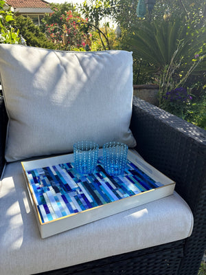 My House by Marine Stained Glass tray Handmade Large Blue/Green Stained Glass Mosaic Tray - Arts & Crafts Style Home Decor