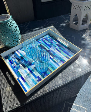 My House by Marine Stained Glass tray Handmade Large Blue/Green Stained Glass Mosaic Tray - Arts & Crafts Style Home Decor
