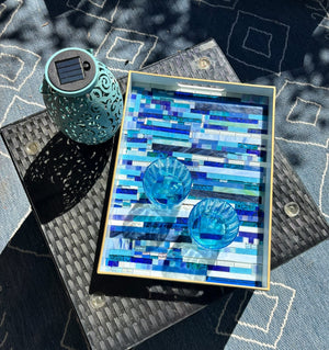 My House by Marine Stained Glass tray Handmade Large Blue/Green Stained Glass Mosaic Tray - Arts & Crafts Style Home Decor