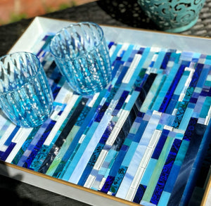 My House by Marine Stained Glass tray Handmade Large Blue/Green Stained Glass Mosaic Tray - Arts & Crafts Style Home Decor