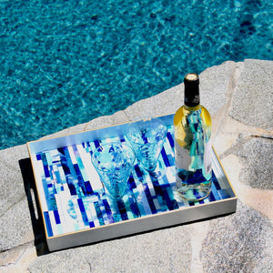 My House by Marine Stained Glass tray Handmade Large Blue/Green Stained Glass Mosaic Tray - Arts & Crafts Style Home Decor