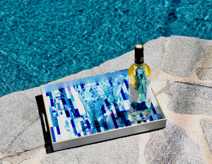 My House by Marine Stained Glass tray Handmade Large Blue/Green Stained Glass Mosaic Tray - Arts & Crafts Style Home Decor