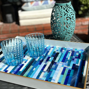 My House by Marine Stained Glass tray Handmade Large Blue/Green Stained Glass Mosaic Tray - Arts & Crafts Style Home Decor