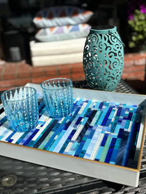 My House by Marine Stained Glass tray Handmade Large Blue/Green Stained Glass Mosaic Tray - Arts & Crafts Style Home Decor