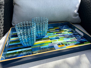My House by Marine Stained Glass tray Handmade Large Blue/Green Stained Glass Mosaic Tray - Arts & Crafts Style Home Decor