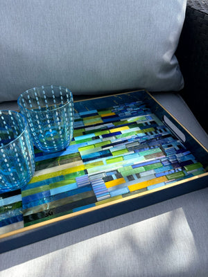 My House by Marine Stained Glass tray Handmade Large Blue/Green Stained Glass Mosaic Tray - Arts & Crafts Style Home Decor