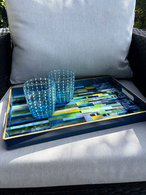 My House by Marine Stained Glass tray Handmade Large Blue/Green Stained Glass Mosaic Tray - Arts & Crafts Style Home Decor